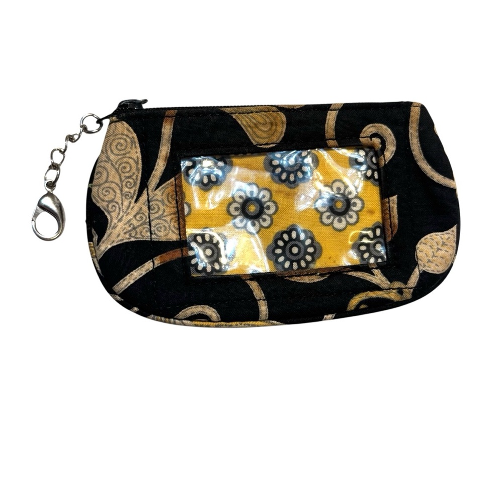 Vera Bradley ID Case Yellow Bird with Lobster Clasp Black Yellow Cream Zip-Up